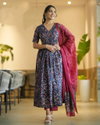 Navy Blue Colour Rayon Print Kurti With Bottom Dupatta Wholesale Online Aaradhna 2035